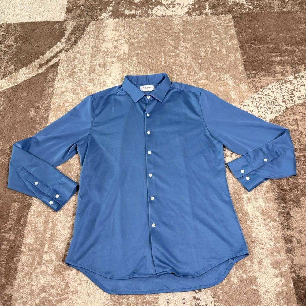 Ministry of Supply Shirt XL Mens Blue Slim Apollo Long Sleeve Button Down